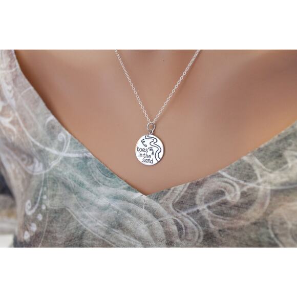 Sterling Silver Beach Charm - Toes in the Sand Charm Necklace - Picture 2 of 4
